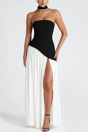 Elegant Off Shopulder Chiffon Pleated Hem Scarf Slit Maxi Dress