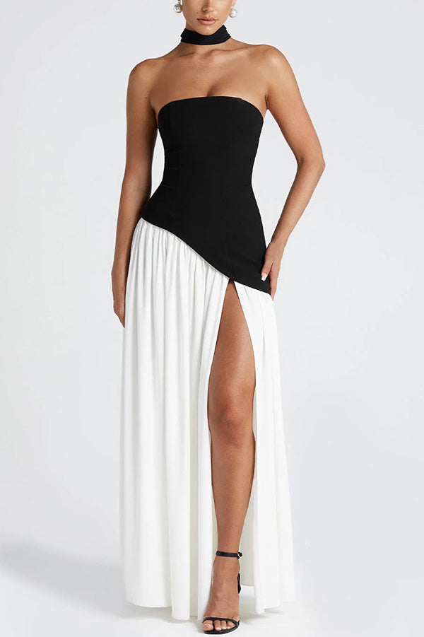 Elegant Off Shopulder Chiffon Pleated Hem Scarf Slit Maxi Dress