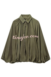 Fashion Lapel Loose Puff Long Sleeve Casual Zipper Jacket