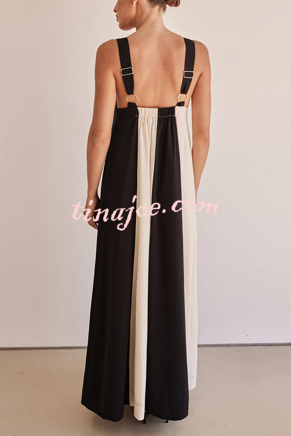 Day To Night Linen Blend Colorblock Wide Strap Maxi Dress