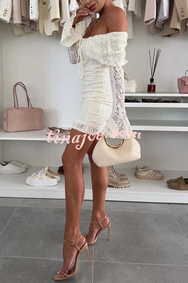 Solid Color Lace Off Shoulder Lace Sexy Slim Mini Dress