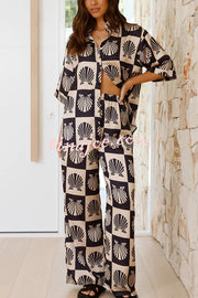 Freedom Forever Unique Print Short Sleeve Loose Shirt and Elastic Waist Pants Set