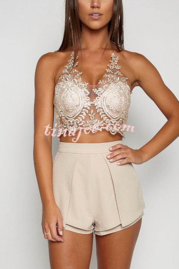 Sexy Halterneck Backless Lace Hollow Short Top