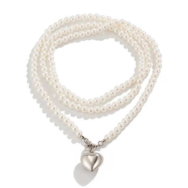 Elegant Love Pendant Imitation Pearl Multi-layer Necklace