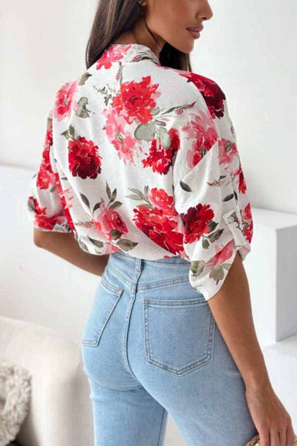 Stylish Floral Print Casual Shirt Top