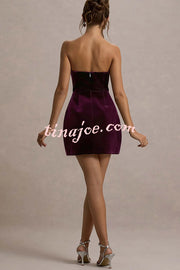 Effortlessly Elegant Velvet Jewel Embellished Trim Bandeau Mini Dress