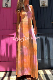 Summer Adventures Tie-dye Print Back Lace-up Stretch Maxi Dress