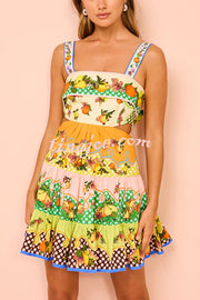 Sweet and Sour Summer Multicolor Lemon Print Pleated Hem Mini Dress