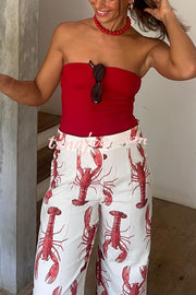 Fun Vacation Lobster Print High Rise Straight Pants