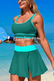 Fashion Contrast Color Stretch Sports Two-piece Bikini Swimsuit