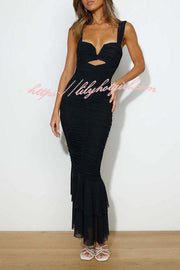 Solid Color High Waist Pleated Mermaid Dress