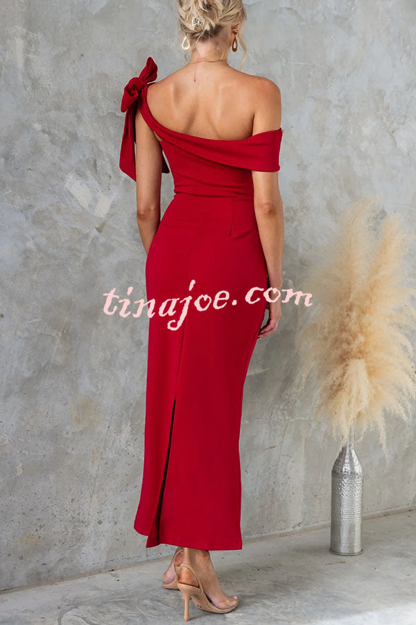 Mina Side Tie-up Strapless Tailored Stretch Maxi Dress