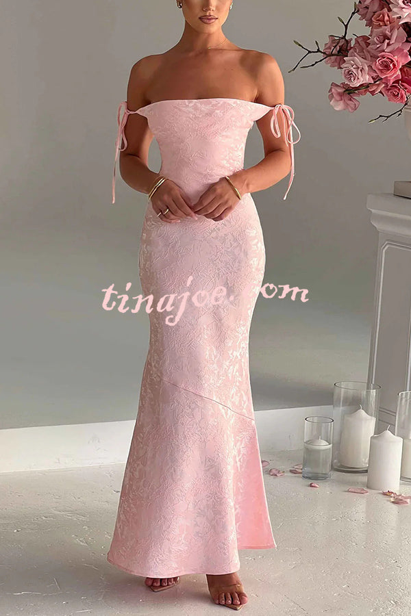 Jacquard Fabric Elegant Suspender Tie Slim Fishtail Maxi Dress