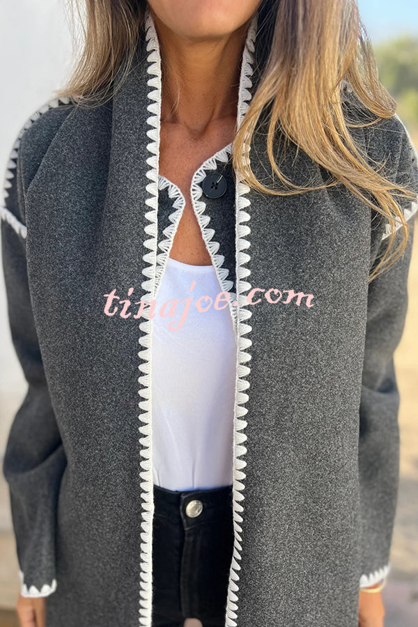 Stylish Loose Pocket Long Sleeve Coat and Warm Fringed Scarf