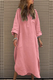 Solid Color Casual Button Pockets Irregular Hem Maxi Dress