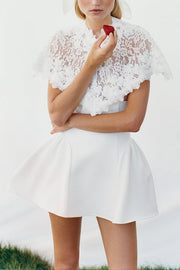 Unforgettable Floral Lace Crop Cape Flare Mini Dress