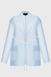 Simple and Light See-through Fabric Tie-up Long Sleeve Pocket Lapel Blazer