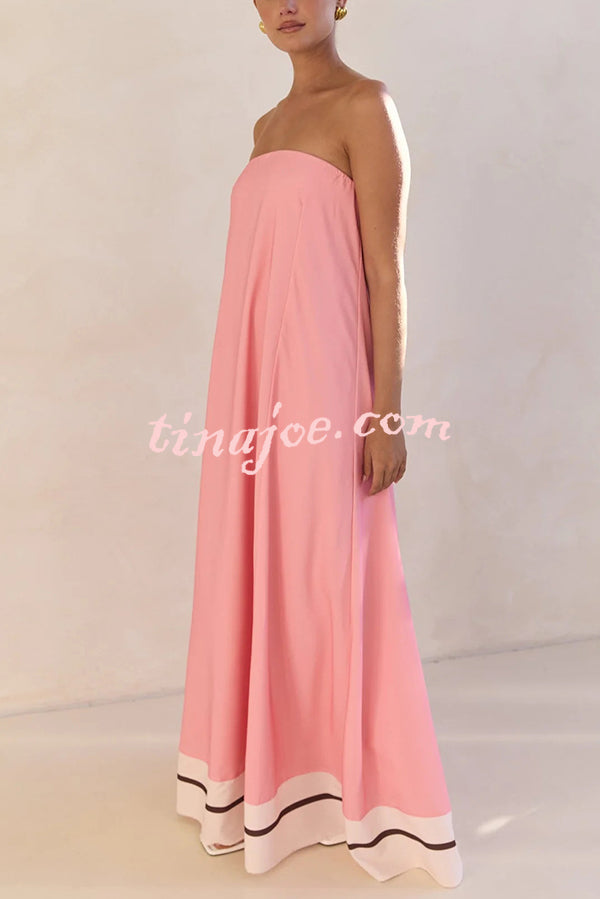 Unique Print Sexy Tube Top Back Zipper Loose Maxi Dress
