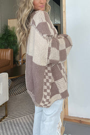 Casual Plaid Mid-length Loose Knitted Outerwear