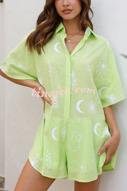 Sunshine Days Unique Print Button Loose Shirt Romper