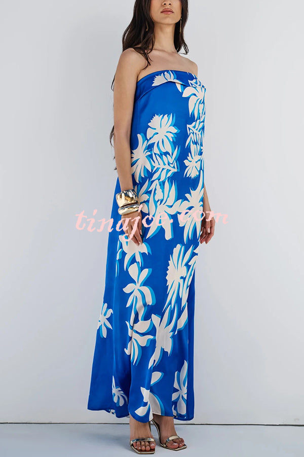 Fashion Vacation Satin Unique Print Off Shoulder Maxi Dress