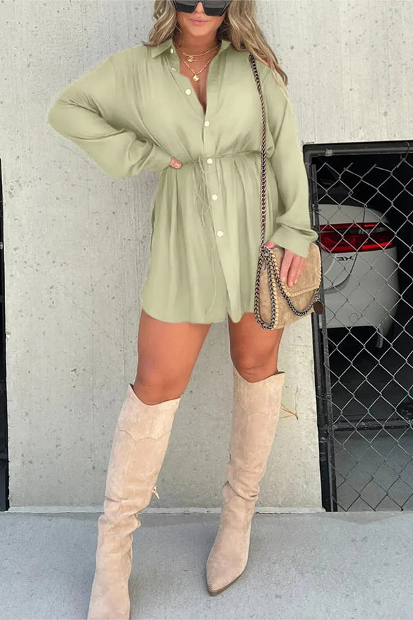 Solid Color Long Sleeve Button Casual Shirt-Style Rompers