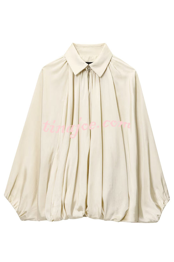 Fashion Lapel Loose Puff Long Sleeve Casual Zipper Jacket