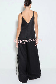 Zola Center Front Zipper Pocketed Wide Leg Loose Cargo Slip Jumpsuit