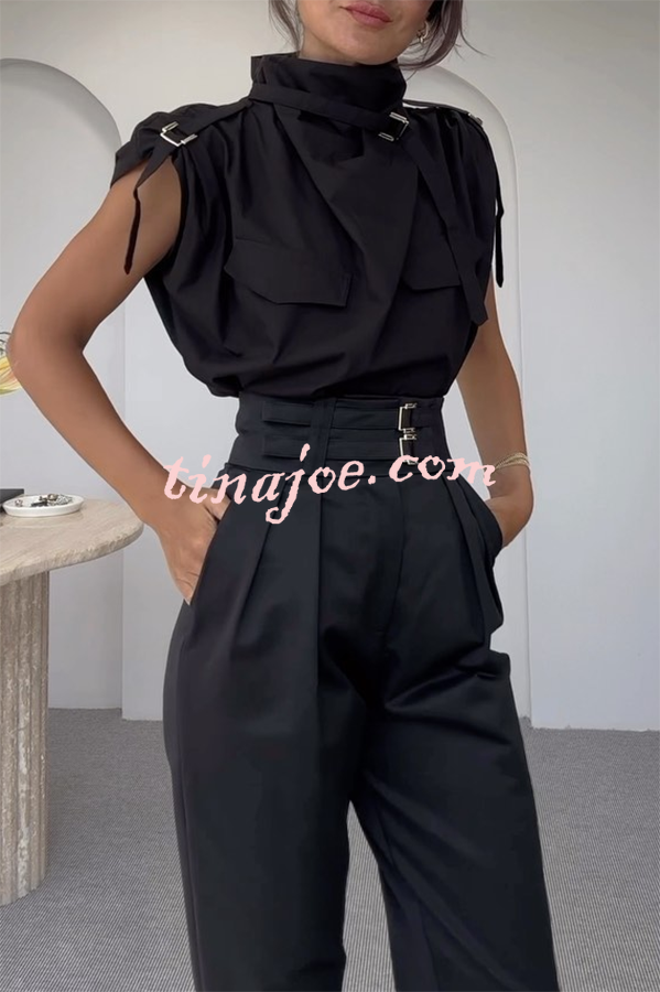 Statement Breast Pocket Top and Side Pocket Belt Long Pant Set