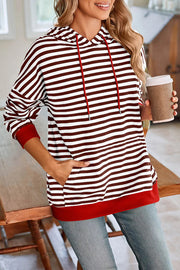 Striped Print Long Sleeve Pocket Loose Hoodie