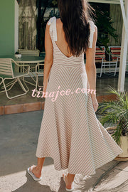 Striped Print V-Neck Lace-Up Backless Holiday Midi Dress