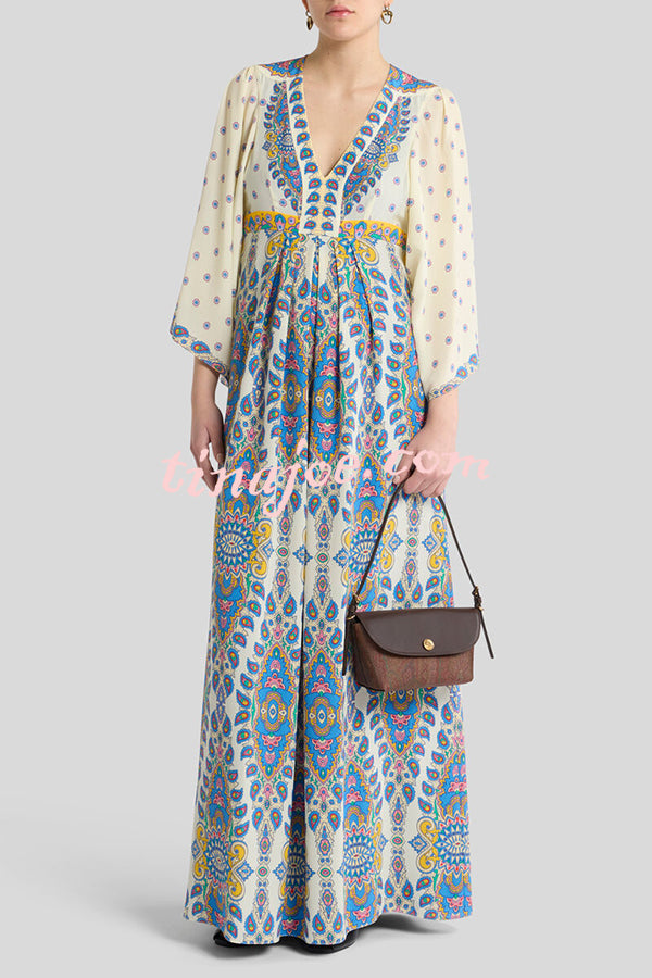 Unique Printed V-Neck Loose Elegant Maxi Dress