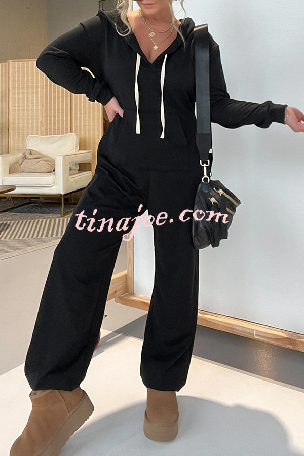 Cozy Days Long Sleeve Pocket Hooded Drawstring Jumpsuit