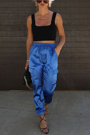 Something Great Satin Pocketed Elastic Waist Cargo Pants