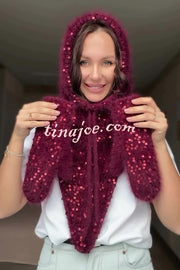 Sequined Drawstring Balaclava Warm Loop Scarf Hat and Gloves