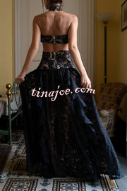 A Girls' Trip Lace High Neck Cutout Drop Waist Ruffles Maxi Dress