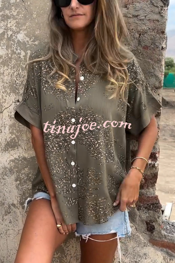 Botanical Print Casual Short-sleeved Loose Shirt