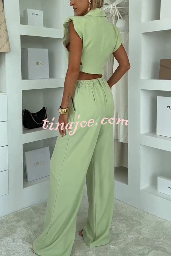 Fashion Style Lapel Waist-baring Irregular Vest and  Elastic Waist Pocket Loose Pants Set