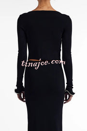 Fashion Ruffled Long-sleeved Tie-cropped Knitted Cardigan