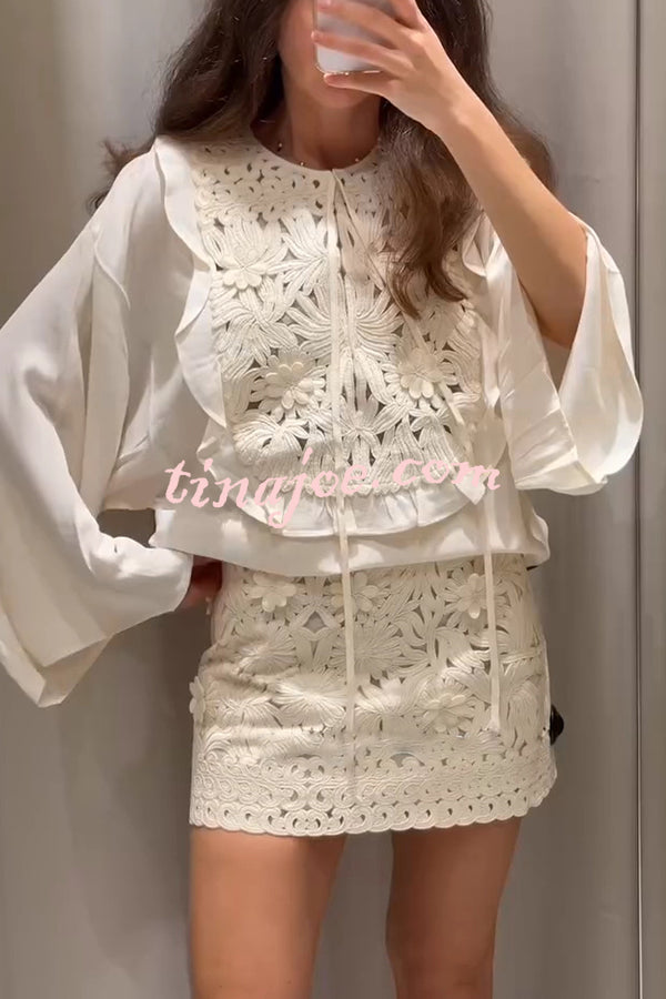 Fashion Floral Hollow Embroidery Slim Mini Skirt