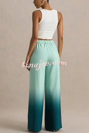 Enya Ombre Print Elastic Waist Pocketed Wide Leg Pants