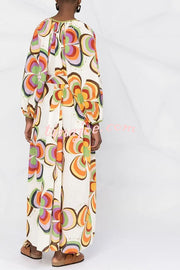 Boat Days Unique Print Balloon Sleeve Pocketed Loose Robe Maxi Dress