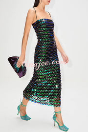 Glamour Glow Sequin Spaghetti Strap Birthday Party Midi Dress