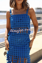 Caitlin See Through Circle Embroidery Square Neck Tassle Hem Slip Tank