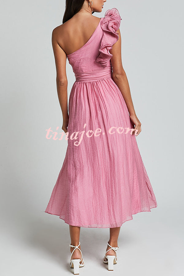 Romantic Seaside One Shoulder Frill Detail Sleeve Layered Midi Dress