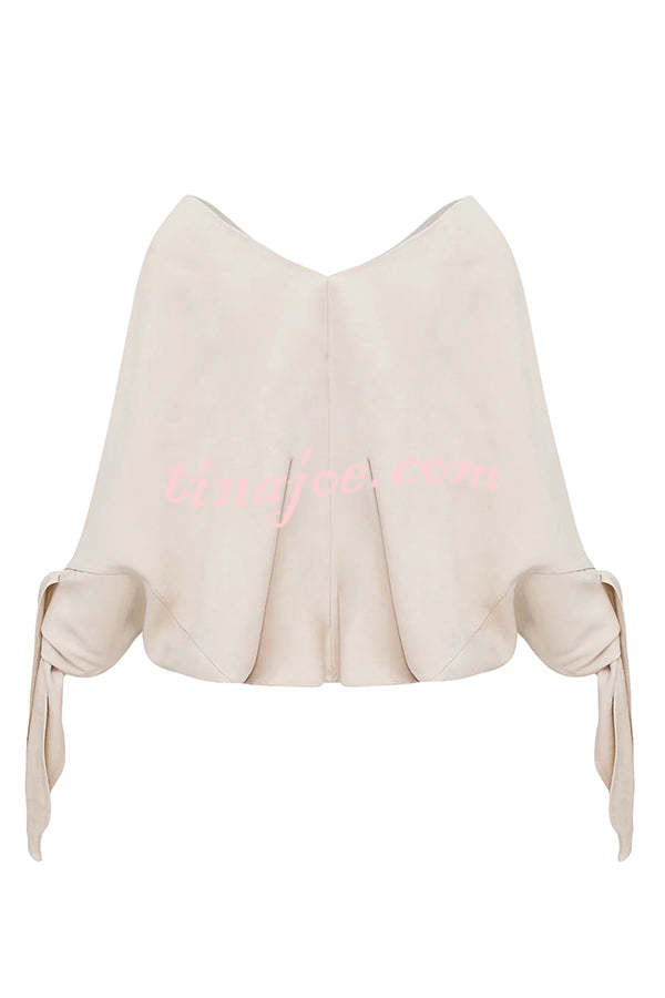 Joyful Bond Linen Blend V-neck Knotted Cuff Half Sleeve Loose Top
