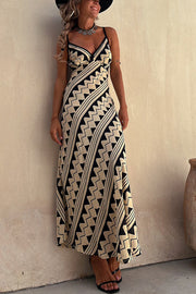 Exclusive Melody Satin Ethnic Print Smocked Back Midi Dress