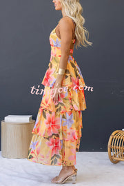 Dreamy Destiny Floral Print Elastic Back Tiered Maxi Dress