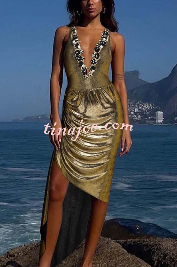 Solid Color Shiny Fabric Irregular Loose Beach Stretch Skirt