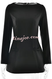 Budding Elegance Bow Detail Boat Neck Long Sleeve Mini Dress